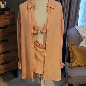 SHEIN Apricot 3 Piece Short Set